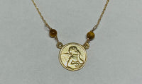 10 Karat Yellow Gold Genuine Tiger's Eye Angel Cherub Medal 17" Necklace