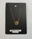 10 Karat Yellow Gold Genuine Tiger's Eye Angel Cherub Medal 17" Necklace