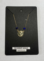 10 Karat Yellow Gold Genuine Lapis Lazuli Angel Cherub Medal 17" Necklace