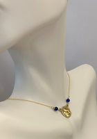 10 Karat Yellow Gold Genuine Lapis Lazuli Angel Cherub Medal 17" Necklace