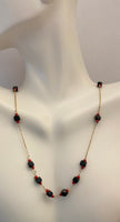 14 Karat Yellow Gold and Genuine 5mm Azabache Jet/Red Coral 16" Cable Link Necklace