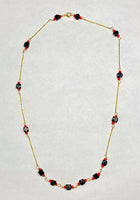 14 Karat Yellow Gold and Genuine 5mm Azabache Jet/Red Coral 16" Cable Link Necklace