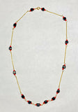 14 Karat Yellow Gold and Genuine 5mm Azabache Jet/Red Coral 16" Cable Link Necklace