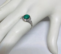 Sterling Silver Genuine Oval Cab 8mm x 6mm Malachite Dainty Filigree Ladies Ring