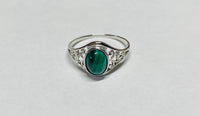 Sterling Silver Genuine Oval Cab 8mm x 6mm Malachite Dainty Filigree Ladies Ring