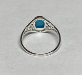 Sterling Silver Genuine Oval Cab 8mm x 6mm Turquoise Dainty Filigree Ladies Ring