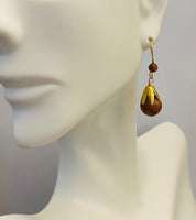 14 Karat Yellow Gold 10mm Brown Goldstone "Venturina" Dangle Earrings