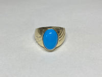 Vintage NOS 1960's 10K Yellow Gold Blue Turquoise Man's Ring