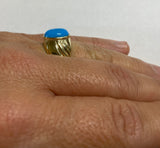 Vintage NOS 1960's 10K Yellow Gold Blue Turquoise Man's Ring