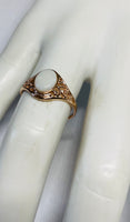 10K Rose Gold Oval 8mm x 6mm Genuine Opal Dainty Filigree Ring