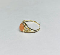 10K Yellow Gold Oval 8mm x 6mm Genuine Coral Dainty Filigree Ring