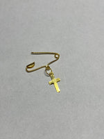 14K Yellow Gold Baby Safety Pin with Cross Charm