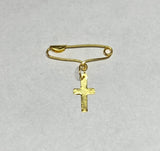 14K Yellow Gold Baby Safety Pin with Cross Charm