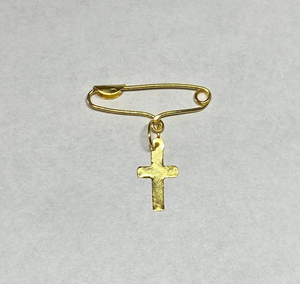 14K Yellow Gold Baby Safety Pin with Cross Charm