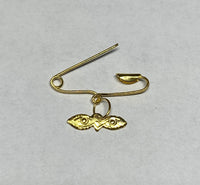 14K Yellow Gold Baby Safety Pin with Saint Lucy Eyes "Ojos de Santa Lucia" Charm