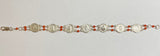 Sterling Silver Genuine Red Coral Catholic Saints 11mm Medals 7.5" Bracelet