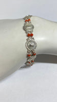 Sterling Silver Genuine Red Coral Catholic Saints 11mm Medals 7.5" Bracelet