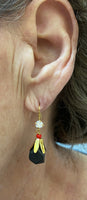 14 Karat Yellow Gold Genuine 10mm Azabache Jet and Coral with CZ Dangle Earrings