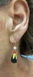 14 Karat Yellow Gold Genuine 10mm Azabache Jet and Coral with CZ Dangle Earrings