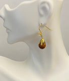 14 Karat Yellow Gold 10mm Brown Goldstone "Venturina" with CZ Dangle Earrings