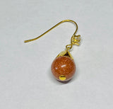 14 Karat Yellow Gold 10mm Brown Goldstone "Venturina" with CZ Dangle Earrings