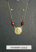 10 Karat Yellow Gold Genuine Azabache Jet and Coral Angel Cherub Medal 17" Necklace