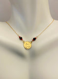 10 Karat Yellow Gold Genuine Azabache Jet and Coral Angel Cherub Medal 17" Necklace