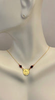 10 Karat Yellow Gold Genuine Azabache Jet and Coral Angel Cherub Medal 17" Necklace