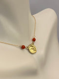 10 Karat Yellow Gold Genuine Red Coral Angel Cherub Medal 17" Necklace