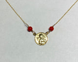 10 Karat Yellow Gold Genuine Red Coral Angel Cherub Medal 17" Necklace