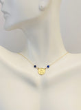 10 Karat Yellow Gold Genuine Lapis Lazuli Angel Cherub Medal 17" Necklace