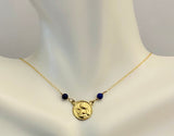 10 Karat Yellow Gold Genuine Lapis Lazuli Angel Cherub Medal 17" Necklace