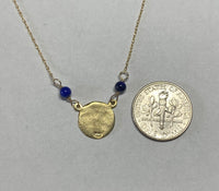 10 Karat Yellow Gold Genuine Lapis Lazuli Angel Cherub Medal 17" Necklace