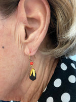 14 Karat Yellow Gold Genuine 10mm Azabache Jet and Coral Dangle Earrings