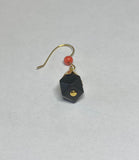 14 Karat Yellow Gold Genuine 10mm Azabache Jet and Coral Dangle Earrings