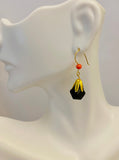 14 Karat Yellow Gold Genuine 10mm Azabache Jet and Coral Dangle Earrings