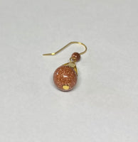 14 Karat Yellow Gold 10mm Brown Goldstone "Venturina" Dangle Earrings