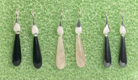 Sterling Silver and Genuine Gemstone 6 x 20mm Teardrop Dangle Earrings (Black Onyx-Pink Quartz-Hematite)