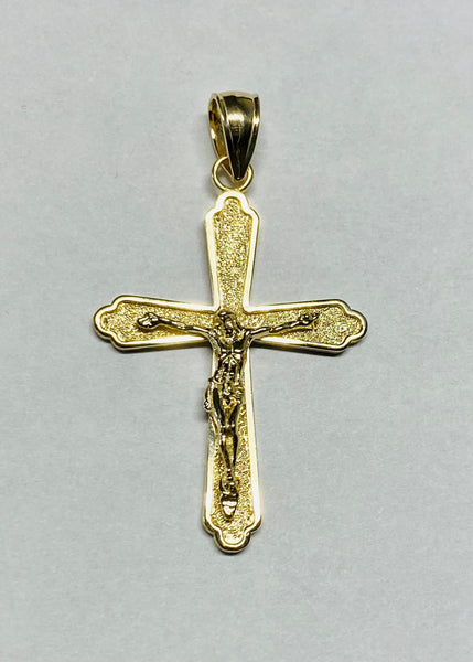 14 Karat Yellow Gold Textured Crucifix Pendant