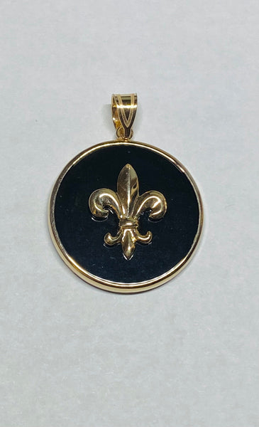 14 Karat Yellow Gold and Genuine Black Onyx Fleur-de-Lis Pendant