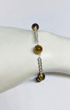 Sterling Silver and Genuine 8mm Tiger's Eye Beads Diamond Cut Flat Anchor Link 8" Bracelet