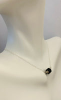 Sterling Silver and Genuine 6mm Azabache Jet Black Solitaire Cable Link Necklace