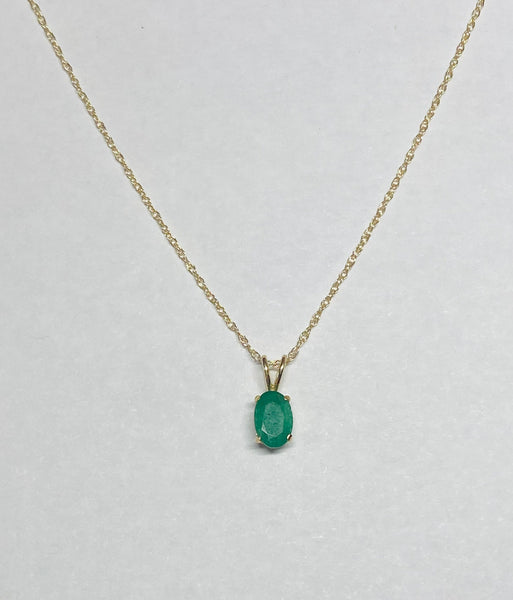 14 Karat Yellow Gold Genuine 6 x 4mm Oval Emerald Pendant (Available with or without chain)