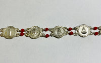 Sterling Silver Genuine Red Coral Catholic Saints 11mm Medals 7.5" Bracelet