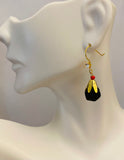 14 Karat Yellow Gold Genuine 10mm Azabache Jet and Coral with CZ Dangle Earrings