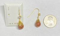 14 Karat Yellow Gold 10mm Brown Goldstone "Venturina" with CZ Dangle Earrings