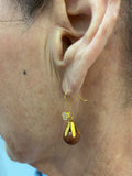 14 Karat Yellow Gold 10mm Brown Goldstone "Venturina" with CZ Dangle Earrings