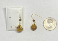 14 Karat Yellow Gold Genuine 10mm Brown Tiger's Eye Dangle Earrings