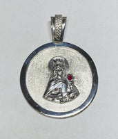 Sterling Silver Saint Barbara "Santa Barbara" 46mm Round Medal with Genuine Ruby