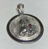 Sterling Silver Saint Barbara "Santa Barbara" 46mm Round Medal with Genuine Ruby